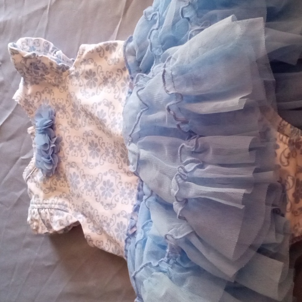 NWOT Little Me 3 Month Baby Blue Tulle Floral Dress w/ attached Bodysuit